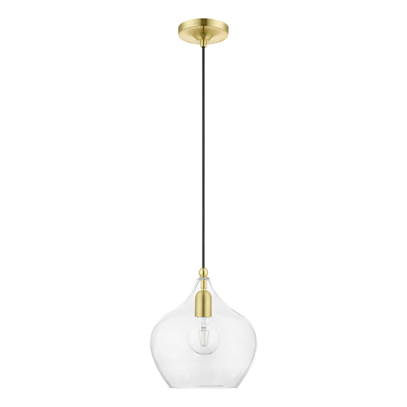 Aldrich 9.75" Pendant in Satin Brass with Polished Brass Accents