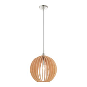 Round Wood Shade Pendant in Brushed Nickel