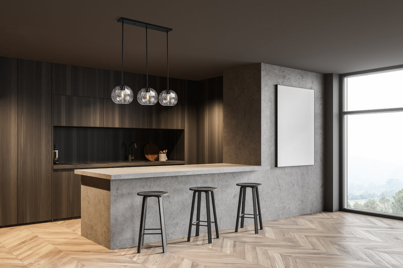 Chloe 3 Light 36" Linear Pendant in Matte Black in a room setting