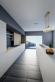 Chloe 3 Light 36" Linear Pendant in Olde Brass in a room setting