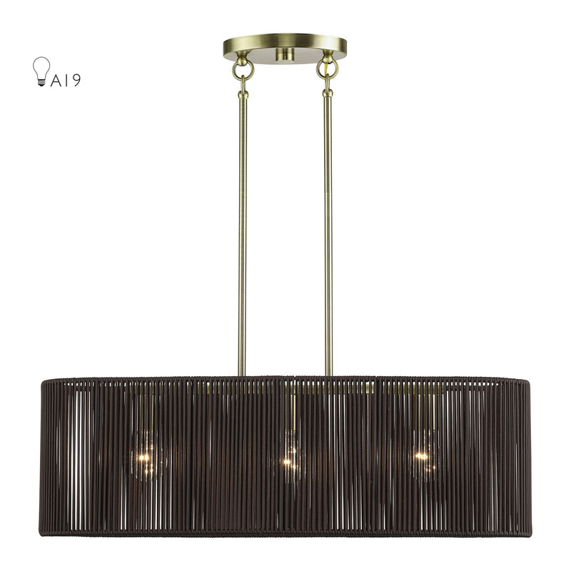 Acordia 3-Light Medium Linear Chandelier in Antique Brass