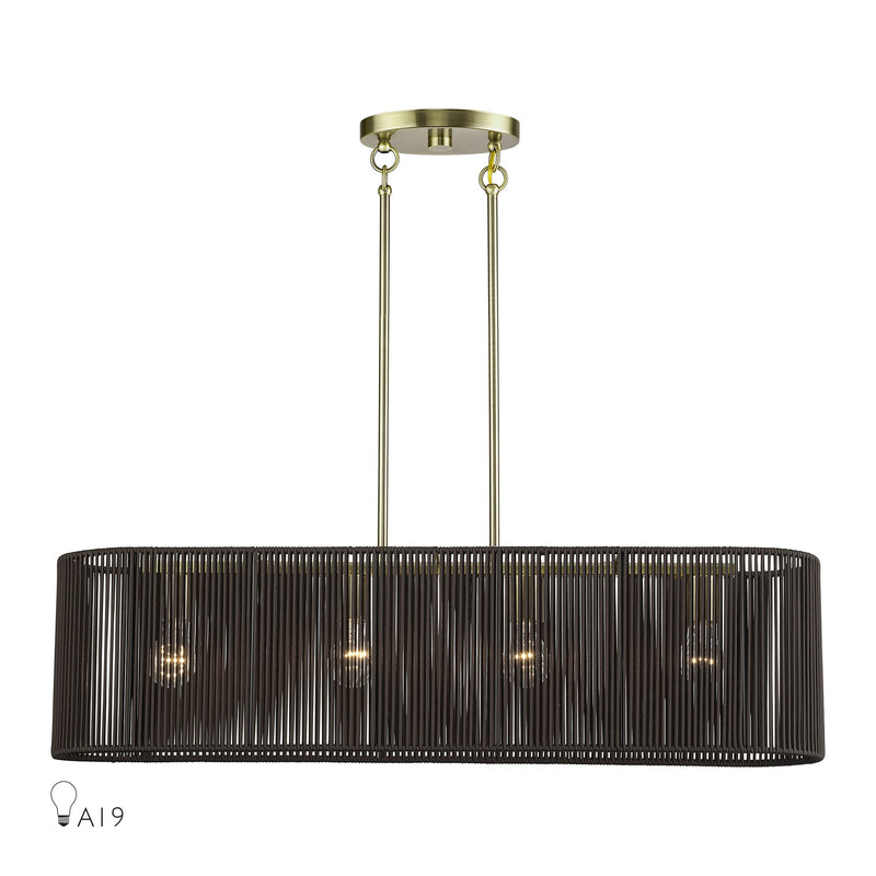 Acordia 4-Light Large Linear Chandelier in Antique Brass