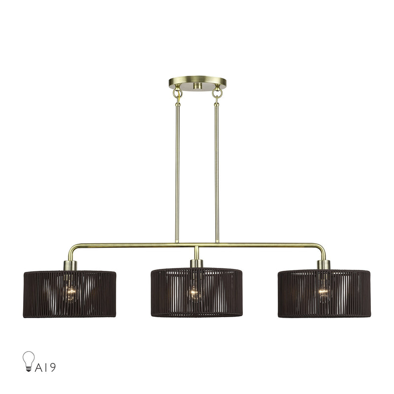Acordia 3-Light Extra Large Linear Chandelier in Antique Brass