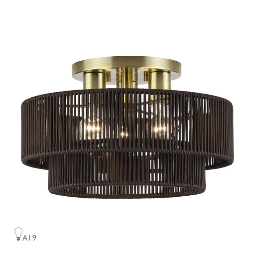 Acordia 3-Light 15" Semi-Flush Mount in Antique Brass