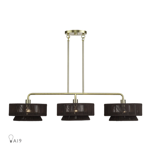 Florell 3-Light Linear Chandelier in Antique Brass
