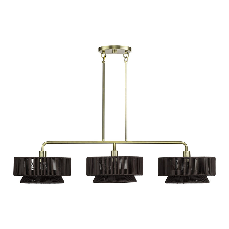 Florell 3-Light Linear Chandelier in Antique Brass