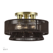 Florell 15" 3-Light Semi-Flush Mount in Antique Brass