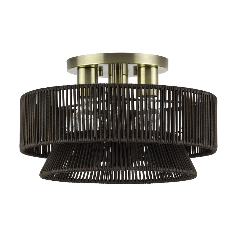 Florell 15" 3-Light Semi-Flush Mount in Antique Brass