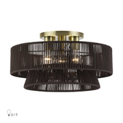 Florell 18" 3-Light Semi-Flush Mount in Antique Brass