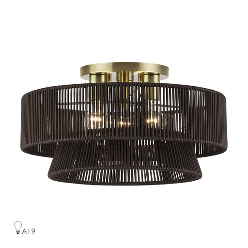 Florell 18" 3-Light Semi-Flush Mount in Antique Brass