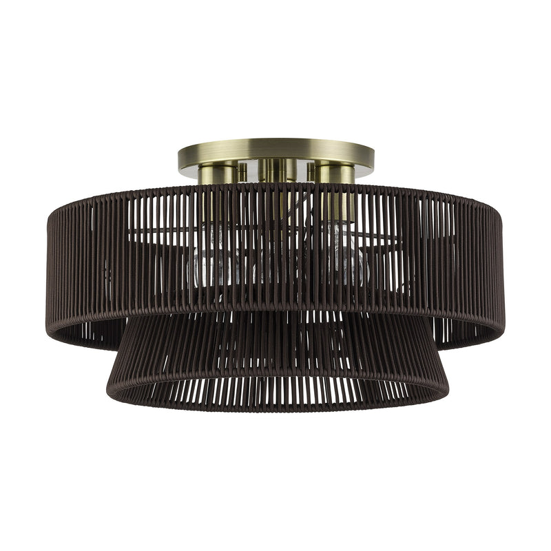 Florell 18" 3-Light Semi-Flush Mount in Antique Brass