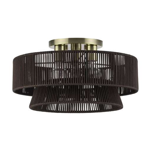 Florell 18" 3-Light Semi-Flush Mount in Antique Brass