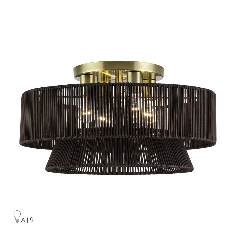 Florell 4-Light Semi-Flush Mount in Antique Brass
