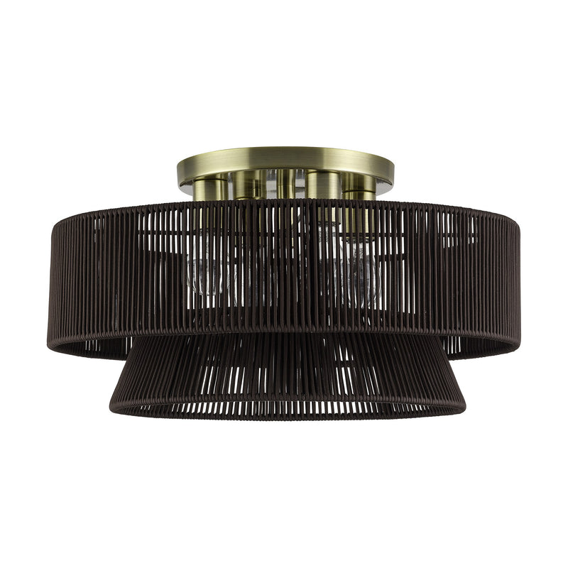 Florell 4-Light Semi-Flush Mount in Antique Brass