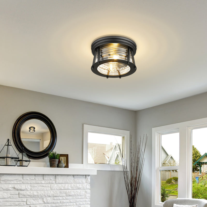 Cape Harbor 2 Light 12" Flush Mount in Matte Black in a room setting