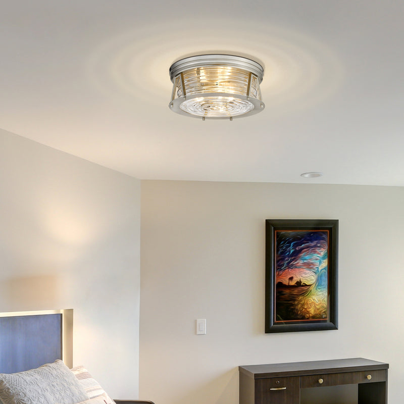 Cape Harbor 3 Light 16" Flush Mount in Brushed Nickel in a room setting