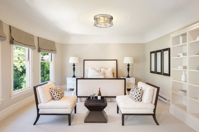 Cape Harbor 3 Light 16" Flush Mount in Brushed Nickel in a room setting