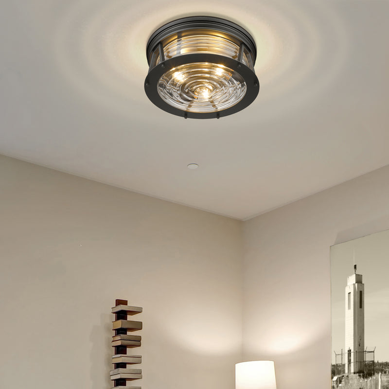 Cape Harbor 3 Light 16" Flush Mount in Bronze in a room setting