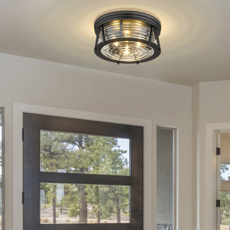 Cape Harbor 3 Light 16" Flush Mount in Matte Black in a room setting