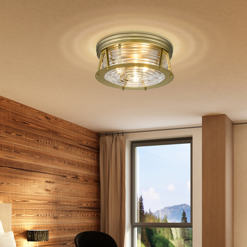Cape Harbor 3 Light 16" Flush Mount in Rubbed Brass in a room setting
