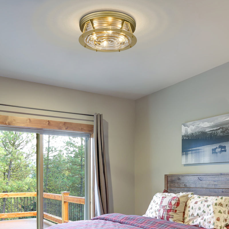 Cape Harbor 4 Light 20" Flush Mount in Rubbed Brass in a room setting