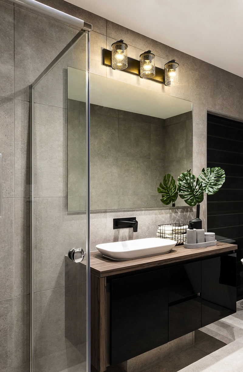 Beckett 3 Light 23" Vanity in Matte Black in a room setting