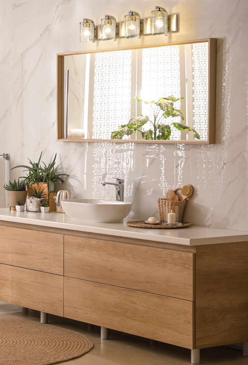 Beckett 4 Light 34" Vanity in Brushed Nickel in a room setting