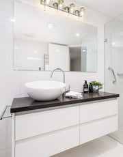 Beckett 4 Light 34" Vanity in Chrome in a room setting