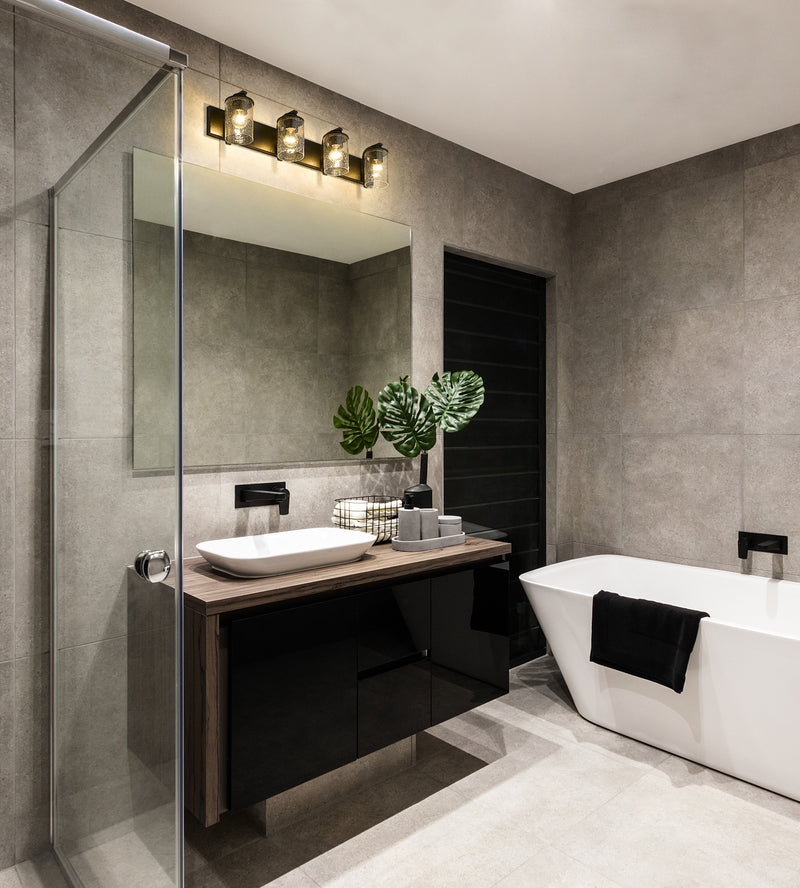 Beckett 4 Light 34" Vanity in Matte Black in a room setting