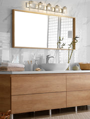 Beckett 5 Light 42" Vanity in Brushed Nickel in a room setting