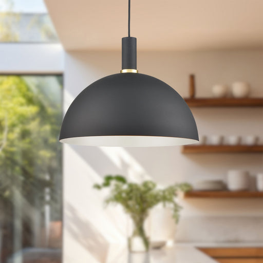 Archibald 16" Pendant in Black With Gold Detail