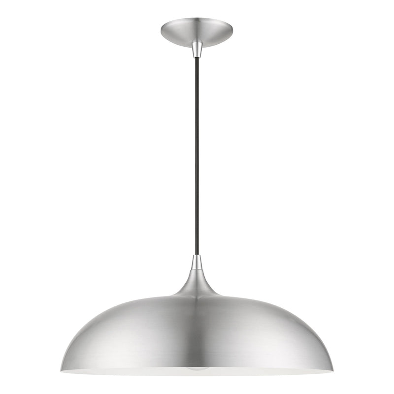 Amador 17.75" Dome Pendant in Brushed Aluminum with Polished Chrome Accents