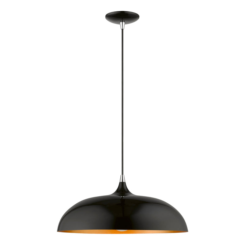 Amador 17.75" Dome Pendant in Shiny Black with Polished Chrome Accents
