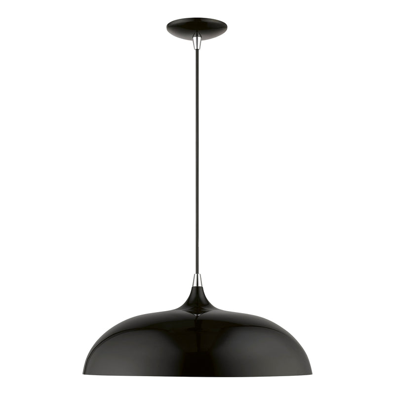 Amador 17.75" Dome Pendant in Shiny Black with Polished Chrome Accents