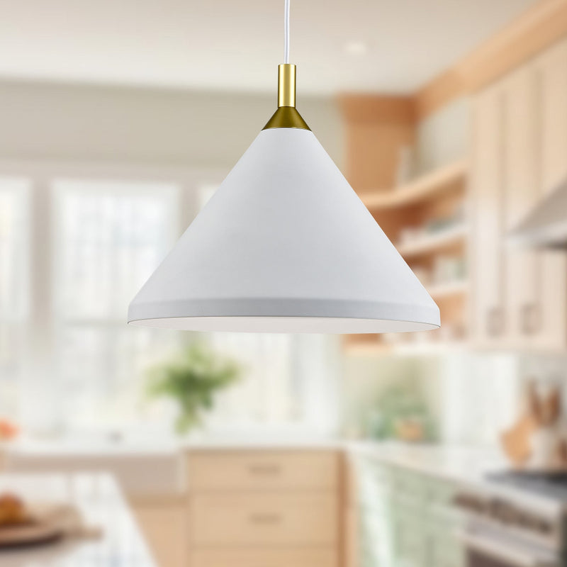 Dorothy 14" Pendant in White With Gold Detail