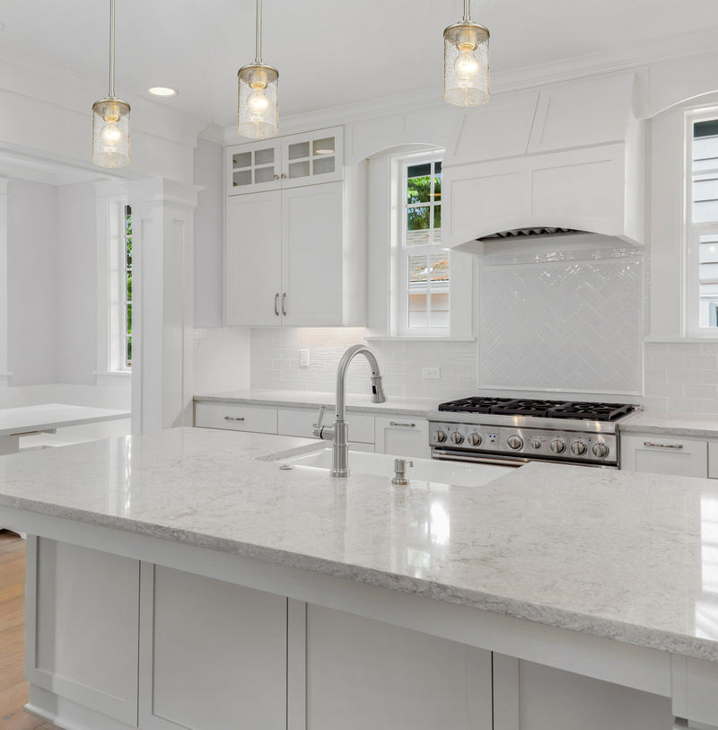Beckett 1 Light 5.25" Pendant in Brushed Nickel in a room setting