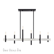 Denmark 6-Light Linear Chandelier in Black with Brushed Nickel Accents