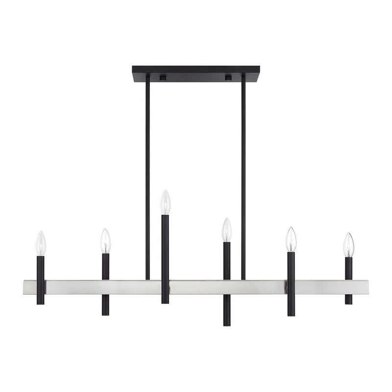 Denmark 6-Light Linear Chandelier in Black with Brushed Nickel Accents