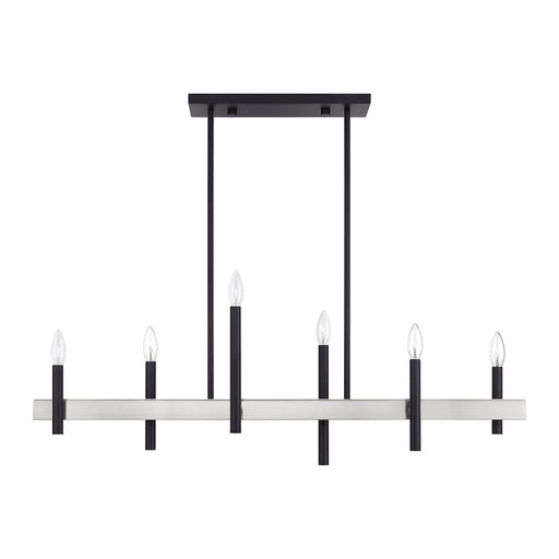 Denmark 6-Light Linear Chandelier in Black with Brushed Nickel Accents