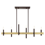 Denmark 6-Light Linear Chandelier in Bronze with Antique Brass Accents