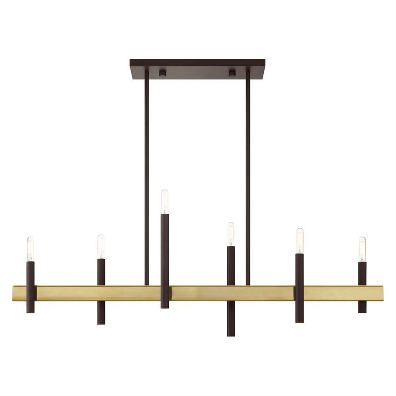 Denmark 6-Light Linear Chandelier in Bronze with Antique Brass Accents