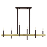 Denmark 6-Light Linear Chandelier in Bronze with Antique Brass Accents