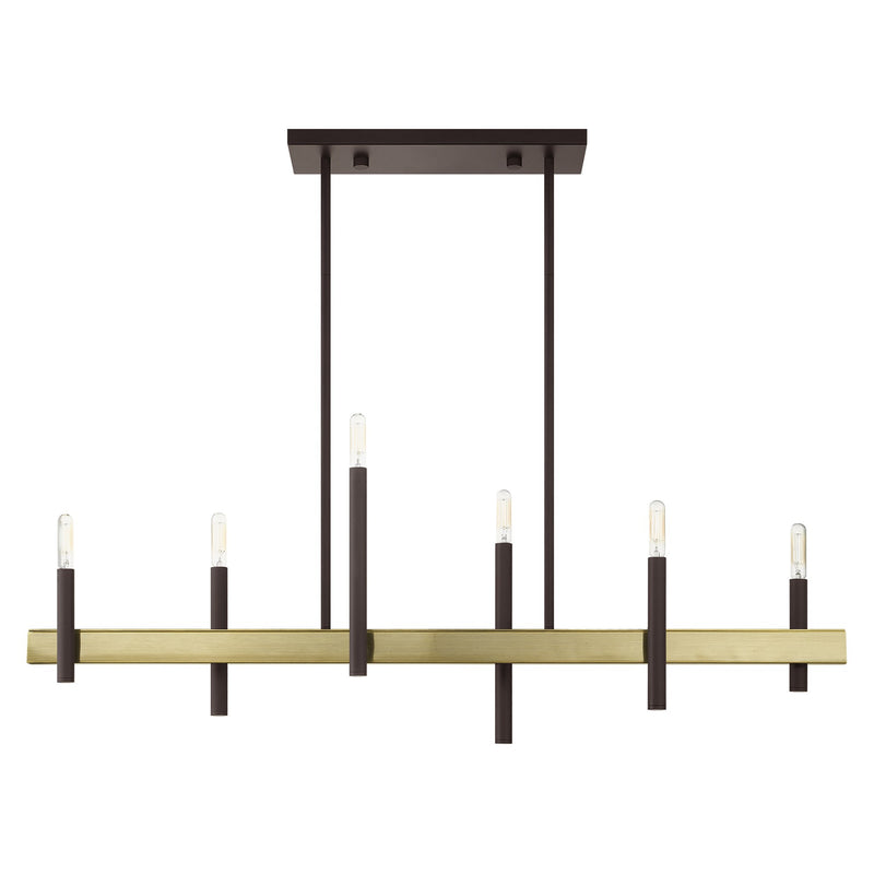 Denmark 6-Light Linear Chandelier in Bronze with Antique Brass Accents