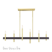Denmark 6-Light Linear Chandelier in Satin Brass with Bronze Accents