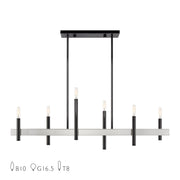 Denmark 6-Light Linear Chandelier in Black Chrome with Brushed Nickel Accents