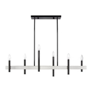 Denmark 6-Light Linear Chandelier in Black Chrome with Brushed Nickel Accents