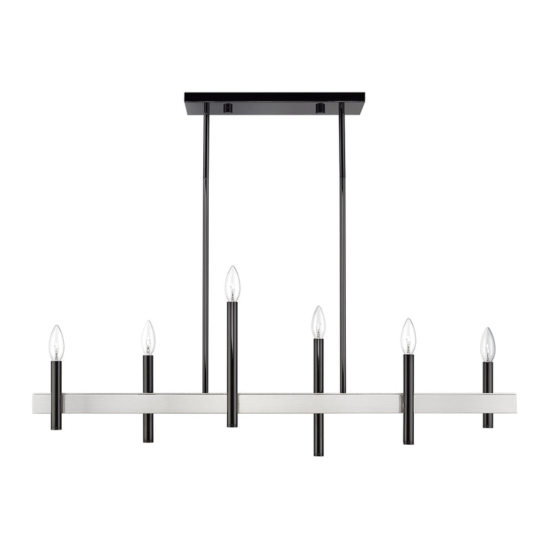 Denmark 6-Light Linear Chandelier in Black Chrome with Brushed Nickel Accents