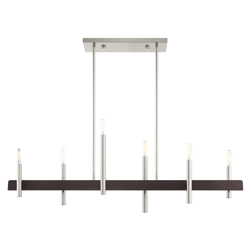 Denmark 6-Light Linear Chandelier in Brushed Nickel with Bronze Accents