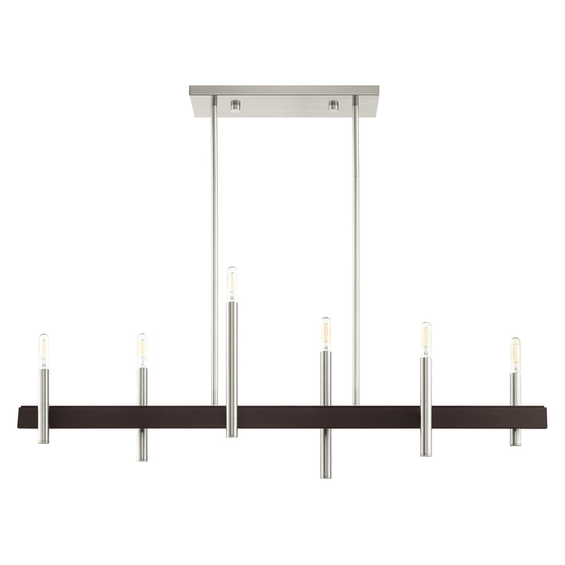 Denmark 6-Light Linear Chandelier in Brushed Nickel with Bronze Accents