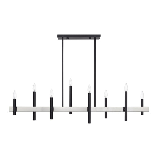 Denmark 8-Light Linear Chandelier in Black with Brushed Nickel Accents